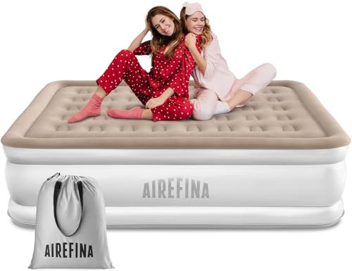 Airefina King Air Bed, Inflatable Mattress with Built in Pump, Blow up Bed in 3 Mins Self-Inflation, Portable Blow up Mattress, Flocked Surface Airbed for Guest, Home & Camping, -203×152×40cm