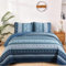 WONGS BEDDING Tagesdecke 220x240cm Boho Bettüberwurf Marineblaue Decke Steppdecke 3 teilig Doppelbett Gesteppt Bettdecke Mikrofaser Wohndecke mit 2 Kissenbezug 50x75 für Schlafzimmer Sofaüberwurf