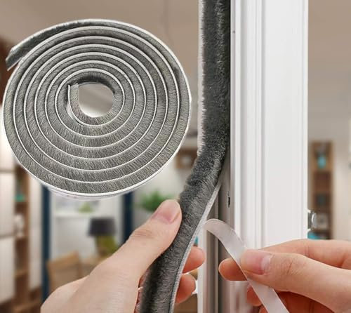 Misswell Draft Excluder for Doors,Draught Excluder for Doors Windows, 5 Meters x 9 mm (W) x 15 mm (D) Self-Adhesive Brush Seal Strip Door Sealing Strip and Wardrobe- Grey
