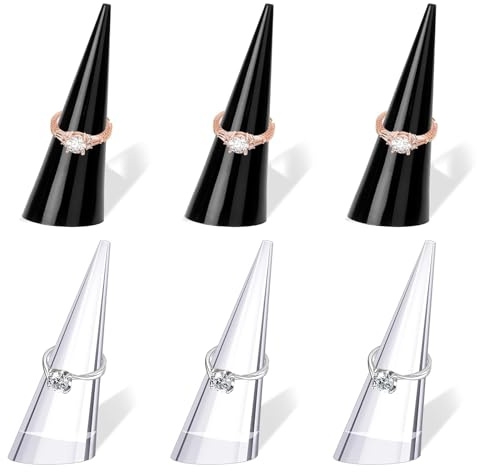 ChenYuehao 6 einzigartige Fingerring-Präsentationsständer, transparenter Kegel, Ringhalter, Kristall-Ringhalter, Präsentationsständer für Schmuck, Hochzeitsring