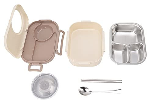Apexare Lunch Crock Pot, tragbar, auslaufsicheres Design, Lunchbehälter mit Fächern, sicheres Material, kleine Behälter für Lunchboxen, doppelschichtige Isolierung, (Beige)