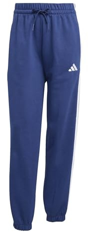 adidas Women's Essentials 3-Stripes Fleece Loose Pants, Dark Blue/White, S