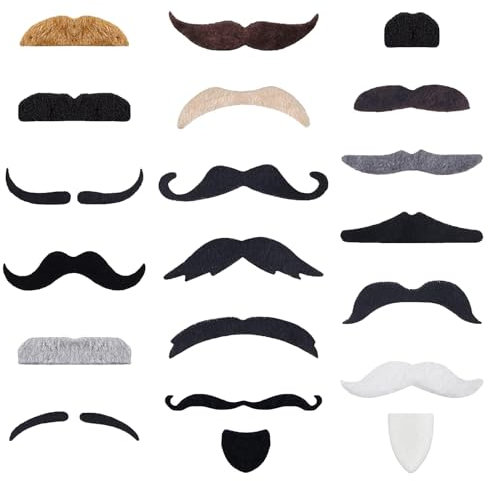 20 Stück Schnurrbart zum Ankleben, Bart zum Ankleben, Klebe Party Fake Bart Fasching Schnurbart Kleben 80er Karneval Bärte zum Ankleben, für Weihnachten und Partei