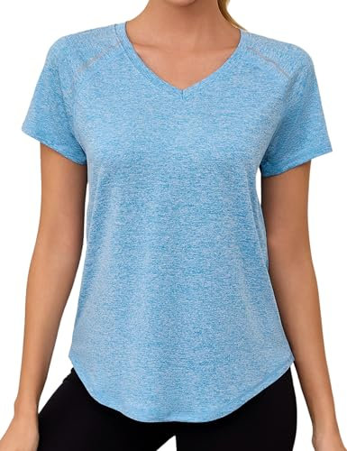 Gyabnw Damen Sportshirt Atmungsaktiv Kurzarm Leichtes Funktions Sport Oberteile Damen V-Ausschnitt Sport Top Damen Für Fitness Laufshirt Yoga