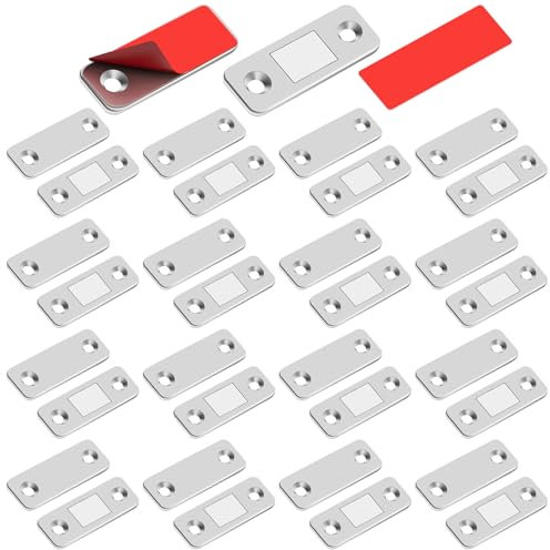 Porte Placard Loquet Magnetique - 12 Pièces Ultra Mince Loqueteaux Magnétiques en Métal à Coller Aimant Fermeture Adhésif Aimant Puissant pour Porte Coulissante Tiroirs Fenêtre Armoire