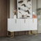 IDEASY Mueble de cocina de 3 puertas con estantes ajustables, puertas en forma de U y tiradores de metal, mueble moderno para comedor o cocina con base blanca