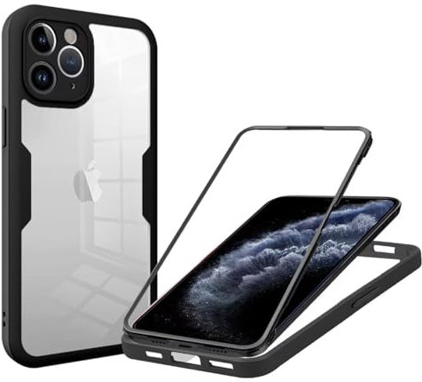 SLWYF Compatible with iPhone 11 Pro Case [Built-in Glass Screen Protector] Touch Full Body 360 Shockproof TPU Stylish Bumper Transparent Back Case Cover for iPhone 11 Pro (Black)