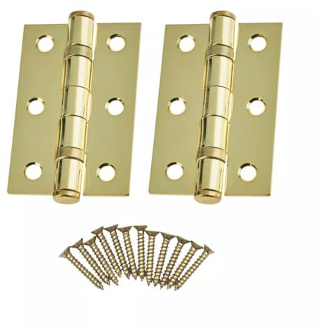 Garden Mile 4pc Brass Door Hinges 4 Inch / 100mm Steel Hinges Heavy Duty and Long Lasting Internal Door Hinge with Screws Brass Butt Hinge for Gate, Windows, Closet, Drawer, Boxes