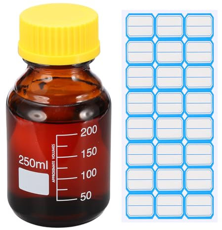 PATIKIL Round Media Storage Bottles, 250ml Thickened Glass Graduated Round Bottles with GL45 Yellow Screw Cap for Lab Water Reagent Liquids, Brown