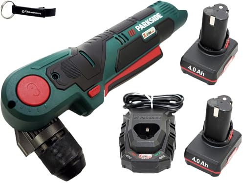 HEADNMORE® Bundle Parkside® PWBSA 12 perceuse-visseuse angulaire avec batterie 12 V + porte-clés HEADNMORE® (batterie 2 x 4 Ah)