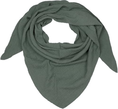 styleBREAKER Damen Musselin Dreieckstuch aus 100% Baumwolle | Weiches und leichtes Halstuch für Damen Unifarben | Stylisches Tuch für jede Jahreszeit - Made in Italy, 196 x 84 cm, Farbe:Oliv