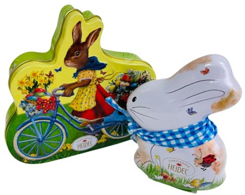 Confiserie Heidel I Geschenkset Ostern I 1x Osterhäschen Ostergrüße 1x Schmuckdose Oster Nostalgie I gefüllt mit Pralinencreme - Schokopralinen I Perfekt für Ostergeschenke Erwachsene