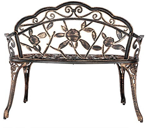 BOSTEU Cast Aluminium Outdoor Garden Bench Furniture Patio Seating Park Antique Finish Chair