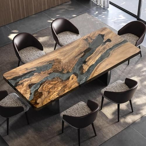 Olivenholz Maßgefertigter großer Epoxidharz Tisch,Epoxidharz Flusstisch,Naturholz,Holz Schreibtisch,Besprechung,Küche,Esszimmer,Wohnzimmer,Wohnaccessoires