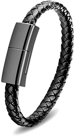 SAMERIO lightning Short Charging Cable USB to ios Bracelet Charger 20cm Portable Fast Emergency Spare Cord Fashion Leather Braided Wrist Data Transfer Cable