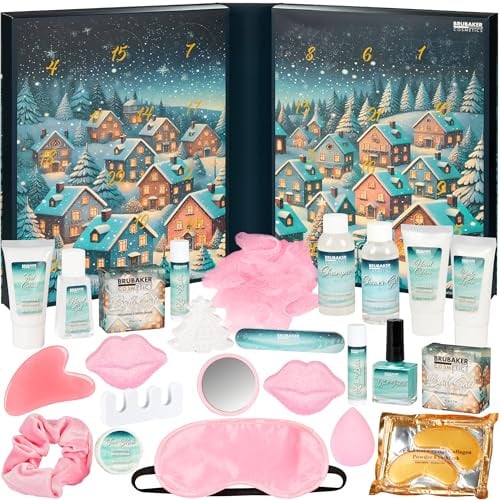 BRUBAKER Cosmetics XXL Beauty Adventskalender - Weihnachtsdorf im Schnee | 2026 Großer Wellness Weihnachtskalender zum Aufklappen - 24 Kosmetik Überraschungen - Kalender Weihnachten für Frauen