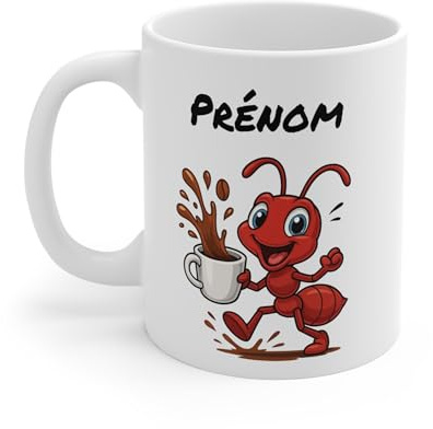 Teecustom Mug Hérisson Personnalisé – Tasse Café Mignonne et Énergique avec Prénom – Cadeau Original (Fourmis)
