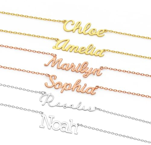 AUROGLOW Collana con nome personalizzato - Placcata in oro 24K, placcata in autentico oro rosa e acciaio inossidabile argentato - Ciondolo con lettera personalizzato