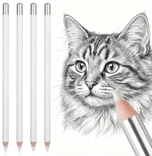 KAHZOR 4 Stück Radiergummi Stift Grip, Weiße Radierer Stift Zeichnen Zubehör, Professionell Präzisionsradierer In Bleistiftform für Künstler mit Präzision für Skizzen, Zeichenanfänger, Künstler