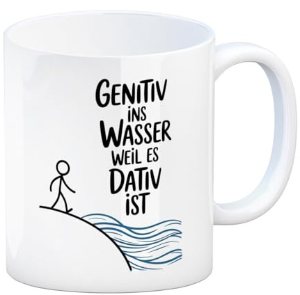 speecheese Kaffeebecher Genitiv ins Wasser, weil es Dativ ist | Büro-Tasse mit lustigem Spruch für Sprachliebhaber