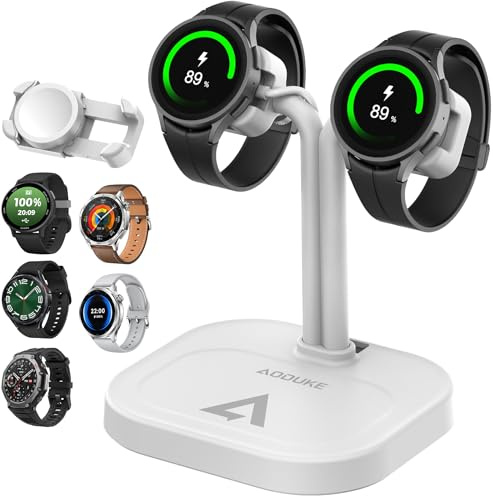 AODUKE Universal Dual Watch Charger Dock, 2 in 1 Adjustable Smart Fitness Tracker Charging Station (A22S-White)