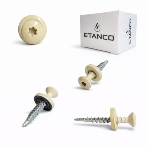 ETANCO GTF P Bohrschrauben 4,8x20 mm für Trapezblech & Dachblech, selbstbohrend, mit EPDM-Dichtscheibe, TX-Antrieb, RAL 1015 Hellelfenbein, 250 Stück
