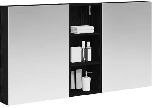 vidaXL Badezimmerschrank-Set 3 pcs 130 x 14,5 x 70 cm Holzwerkstoff, Badezimmer-Schrank, rechteckiger LED-Spiegel, moderner Wand-Organizer, praktischer Platzsparer