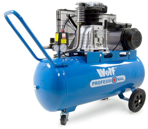 100 Litre Air Compressor 14CFM 100L 150psi Belt Driven 10 BAR 2200w 3HP Twin Cylinder 'Wolf Dakota 100' Oil Lubricated Portable 230V - 2 Years Warranty