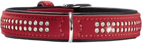 HUNTER SOFTIE DELUXE Hundehalsband, Kunstleder, glitzernde Strasssteine, 45 (S), rot