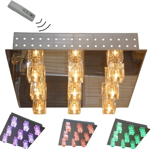 Dapo CRYSTAL Decken-Leuchte-Lampe 9 x Halogen +27 LED Farbwechsler u. Fernbedienung Wohn-Ess-Zimmer-Leuchte-Lampe