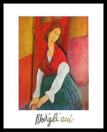 Amedeo Modigliani Portrait Jeanne Heburterne Poster Bild Kunstdruck im Alurahmen schwarz 30x24cm