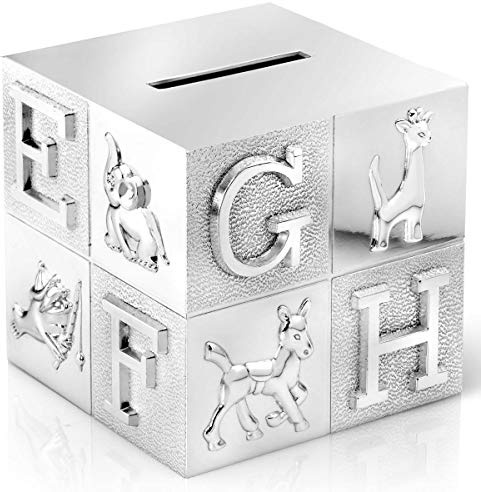 Brillibrum Design Kindersparbüchse ABC Würfel mit personalisiert Metall Gelddose als Geschenkidee zur Einschulung für Kinder Geldgeschenk zum Schulanfang mit Namen Gravur
