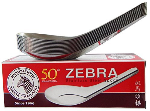 Zebra NO100000 Löffel 12 Stück Thai Chinesisch Asien Edelstahl Reis-Suppenlöffel Hochwertig, Silber