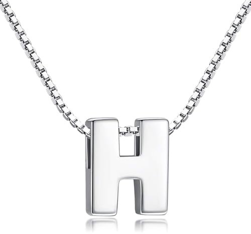 Candyfancy Buchstaben Kette - Buchstabenkette Kette mit Buchstabenanhänger Silber Halskette Kettenanhänger Initialen Silberkette Damen 925 (Kette mit buchstabe H)