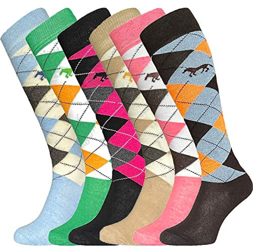 Kniehohe Reitsocken für Damen und Mädchen, Argyle-Reitsocken, Größe 37-40, rose, 4-7