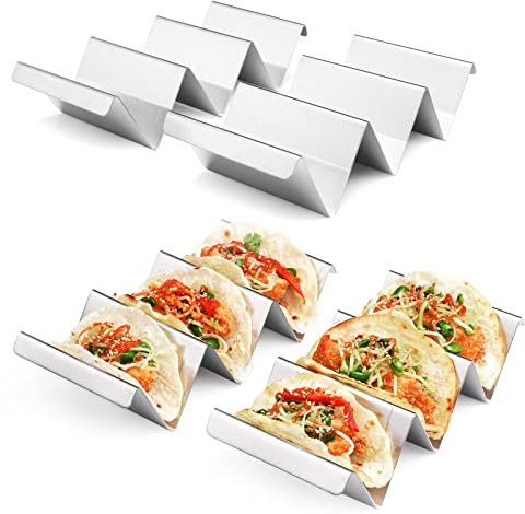 ARTTHOME. Alvar Taco Holders 4 Packs - Stainless Steel Taco Stand Rack Tray Style, Oven Safe for Baking, Dishwasher and Grill Safe