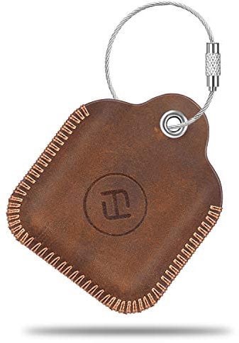 Fintie Genuine Leather Case for Tile Mate (2024/2022/2020/2018/2016), Tile Pro/Sport/Style/Cube Pro Key Finder Phone Finder, Anti-Scratch Skin Cover with Keychain, Brown