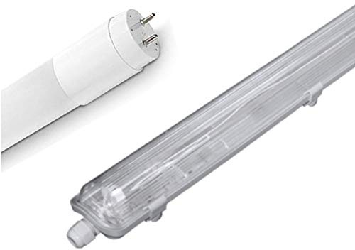 pureled SET 1x LED Feuchtraumleuchte Wannenleuchte Keller Werkstatt IP65 1x T8 LED 120cm 18W 6000K G13 Bürolampe (kaltweiß)