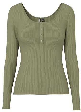 Pieces NOS Women's Pckitte Ls Top Noos B C Long Sleeve Top Not Applicable, Green (Deep Lichen Green Deep Lichen Green), X-Large