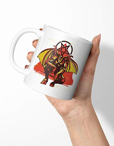 BLAK TEE Satan Goat in The Pentagram Illustration Porcelain Coffee and Tea Mug 330 ml