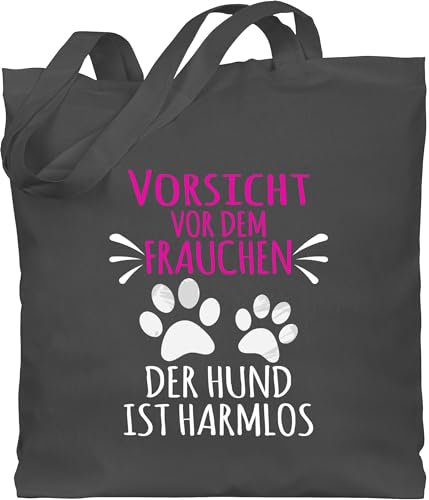 Baumwolltasche - Geschenk für Hundebesitzer - Vorsicht vor dem Frauchen - Pfotenabdrücke - weiß - Unisize - Dunkelgrau - hunde besitzer geschenke tasche hund hundefan paws beutel hundeliebhaber