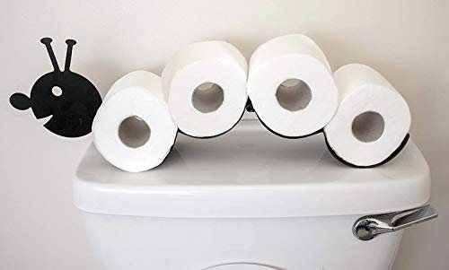 Garden Mile Caterpillar Toilet Roll Holder - Free Standing Black Paints Metal Wall Mounted Animal Shape Holder - Decorative Kitchen or Bathroom Accessories Indoor, Home Decor Storage Loo Roll Holder