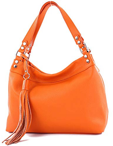 modamoda de T201 Damen Leder Schultertasche Handtasche handmade in Italy, Farbe:Orange