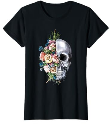 T-shirt à motif tête de mort et roses en sucre pour femmes et filles Halloween T-Shirt