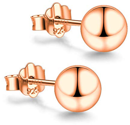Rose Gold Plated Sterling Silver Ball Stud Earrings 3mm-10mm Options, Simple Polished Ball Studs Hypoallergenic Jewellery (3mm)