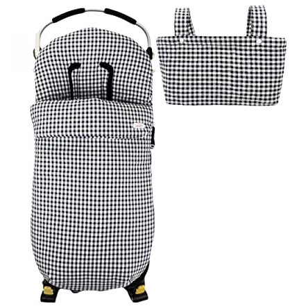 Conjunto Saco Silla de paseo Universal + Panera – Conjunto Saco Universal + Talega para silla de paseo – Handmade – Nenel (Vichy Negro)