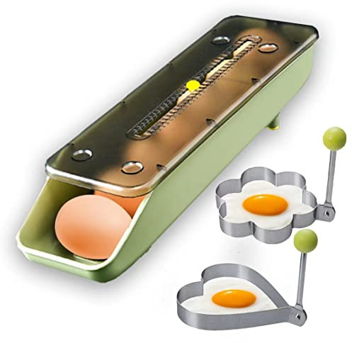 QeeHeng Egg Container for Fridge, Automatic Rolling Egg Storage Box with 2 Pack Egg Ring Set, Fresh Egg Holder for Fridge with Lid, Chicken Egg Storage Container Organizer Bin Egg Tray for Household