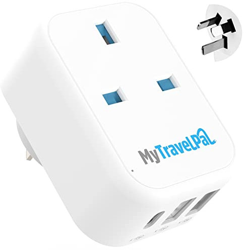 Adaptador de enchufe de Reino Unido a Australia con puertos USB y USBC | MyTravelPal® China Australia Adaptador de viaje con USB y USB C | Enchufe adaptador de viaje tipo I seguro y conectado a