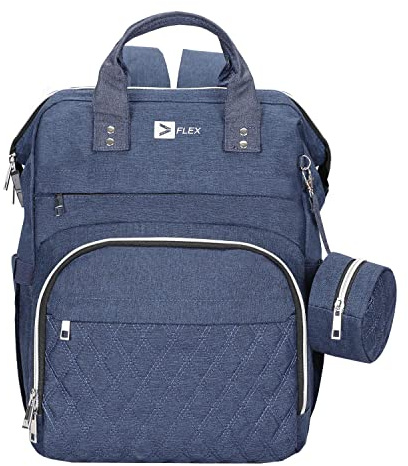 Flex Value Unisex Baby Changing Bag | Multifunctional Daypack Backpack | Grey, 44x32x18cm, 35L, Waterproof, 12 Compartments, 11 Pockets, 3 Zippered Compartments, Buggy Clips, USB Charging Interface