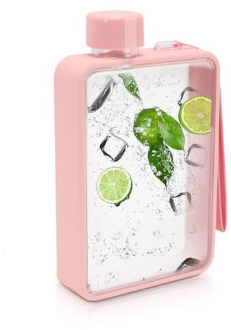 Elprico Bottiglia D'acqua in Vetro Piatto, Bottiglie D'acqua Portatili Sottili, Isolate a Prova di Perdite, Quadrate Trasparenti, Portatili, in Carta A5, 380 Ml, per Sport